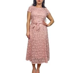 Perceptions Pink A-Line Lace Midi Dress